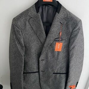 Tallia Men's Black & Silver Paisley/Textured Slim Fit Dinner Jacket / Blazer
